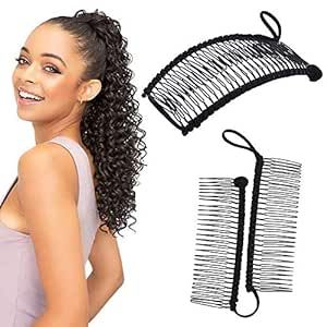 Stretchy Banana Hair Clip Vintage Clincher Comb Tool for Thick Thin Curly Hair Stretch & Adjust - Decorative Sturdy & Lightweight - No Pressure or Headaches-Cord w/Bar Closur (Medium Black 30-Teeth)